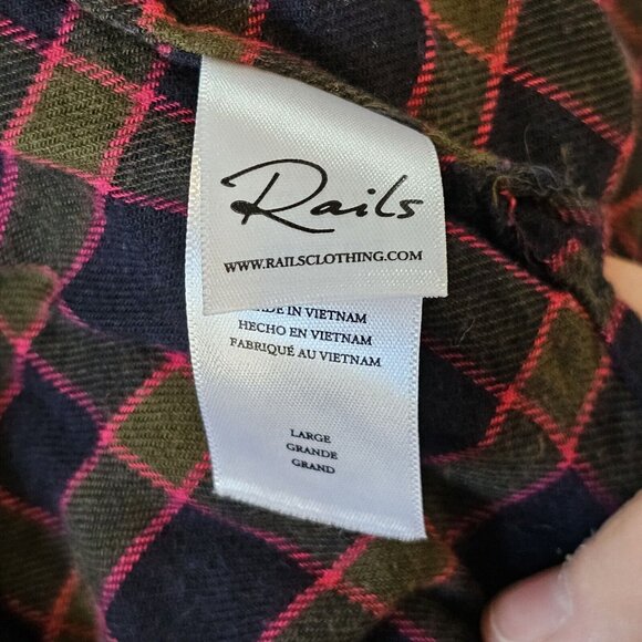 Rails Large Shirt Andi Navy Fuschia Plaid Button Down Flannel Ruffle Collar - Picture 12 of 15